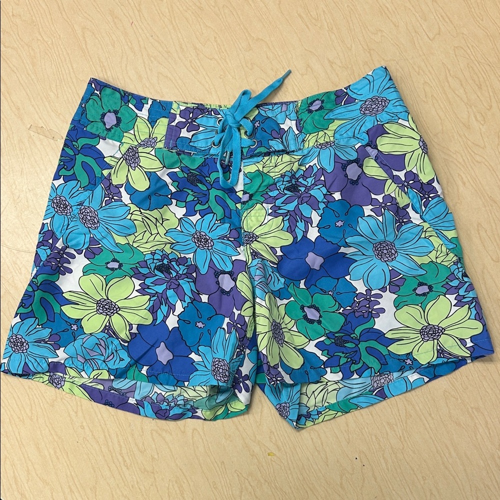 Against the Elements Floral Blue & Green Swim/Beach Shorts Size 4